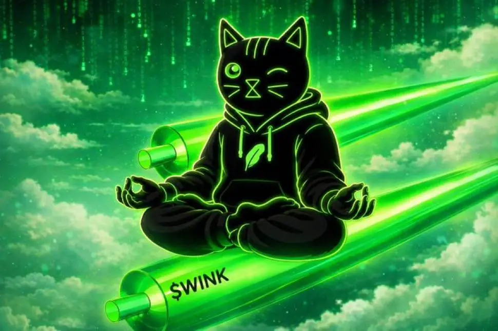 Wink Cat surfing through the sky